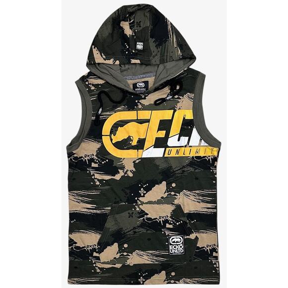 Ecko Unltd Men's Hoodie T-Shirt Broad Stroke Camo Sleeveless Tee in Olive Camo - Picture 1 of 4